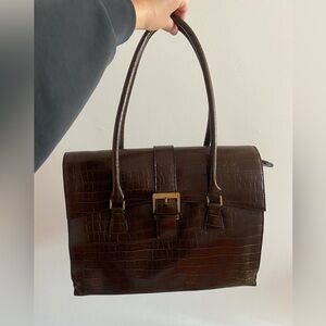 Bueno Dark Brown Crocodile-Patterned Satchel